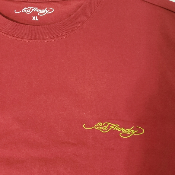 Ed Hardy Logo short sleeve crewneck Tshirt Men's xl red wine nwt - Picture 3 of 7